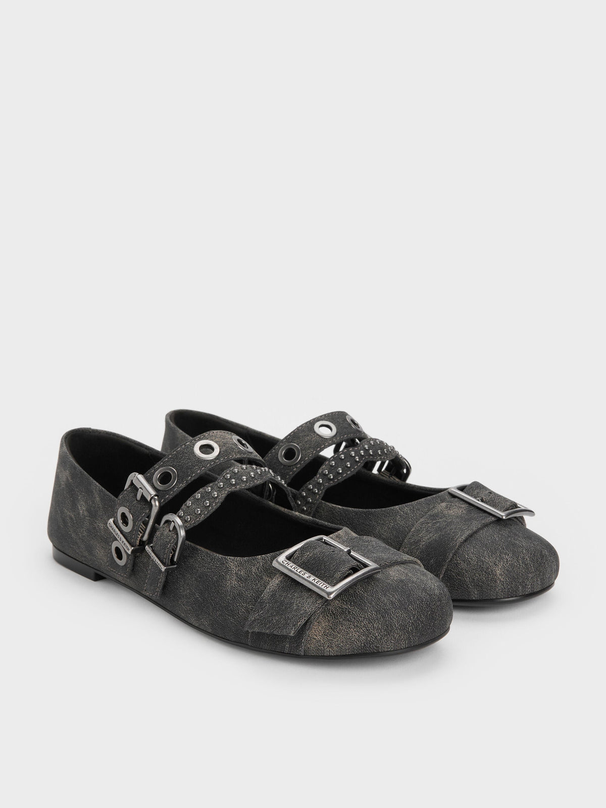 CHARLES & KEITH Special Offer / Aether Grommet Studded Mary Jane Flats - Dark Grey