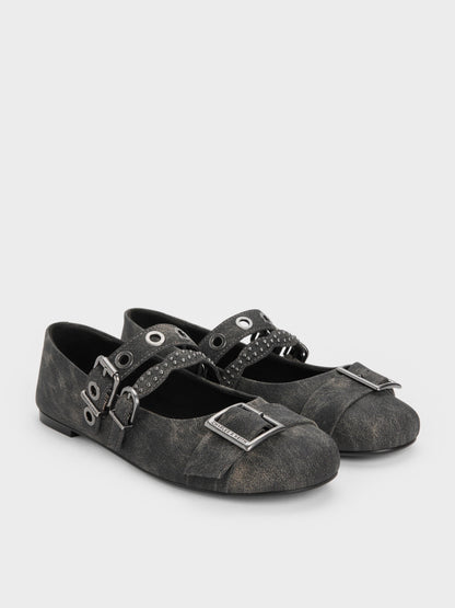 CHARLES & KEITH Special Offer / Aether Grommet Studded Mary Jane Flats - Dark Grey
