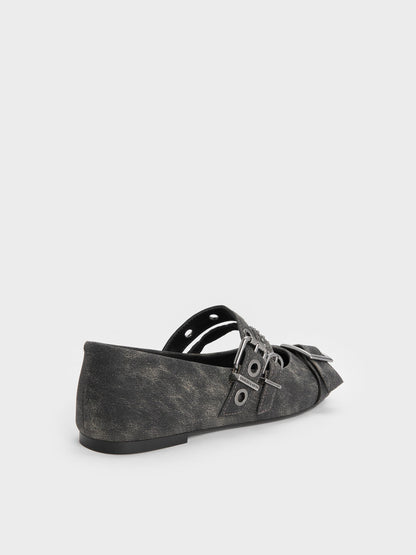 CHARLES & KEITH Special Offer / Aether Grommet Studded Mary Jane Flats - Dark Grey