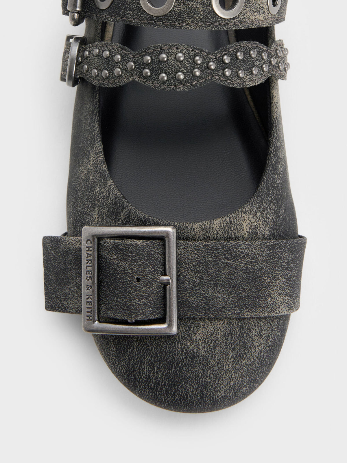 CHARLES & KEITH Special Offer / Aether Grommet Studded Mary Jane Flats - Dark Grey