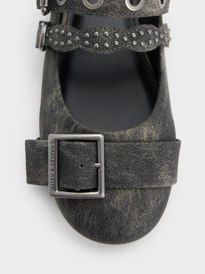 CHARLES & KEITH Special Offer / Aether Grommet Studded Mary Jane Flats - Dark Grey
