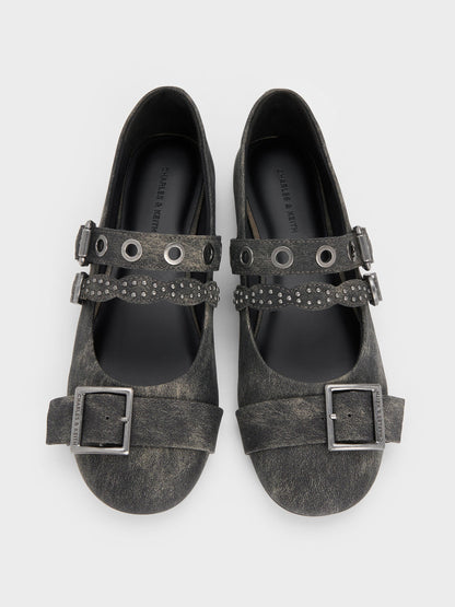 CHARLES & KEITH Special Offer / Aether Grommet Studded Mary Jane Flats - Dark Grey