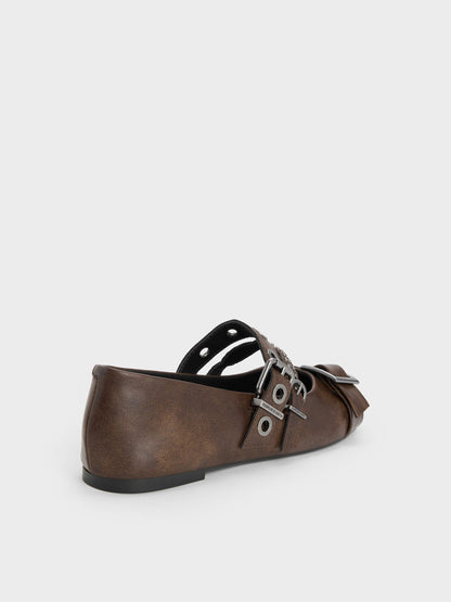 CHARLES & KEITH Quality / Aether Grommet Studded Mary Jane Flats - Dark Brown