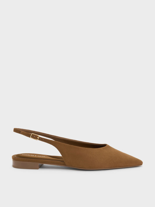 CHARLES & KEITH Classic / Emelia Faux Suede Slingback Flats - Camel