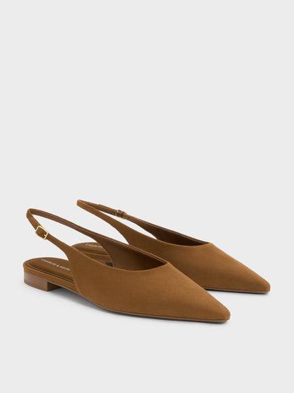 CHARLES & KEITH Classic / Emelia Faux Suede Slingback Flats - Camel