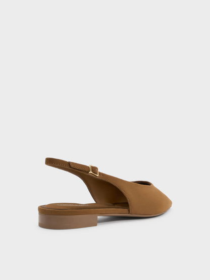 CHARLES & KEITH Classic / Emelia Faux Suede Slingback Flats - Camel