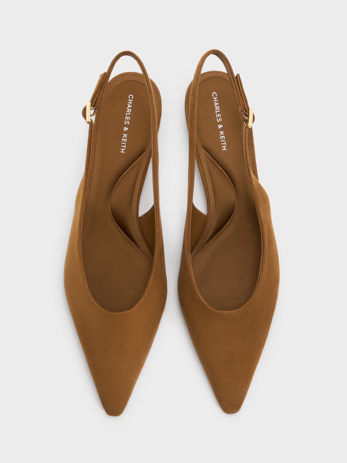 CHARLES & KEITH Classic / Emelia Faux Suede Slingback Flats - Camel