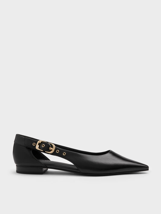 CHARLES & KEITH Recommended / Buckled Cut-Out Ballet Flats - Black