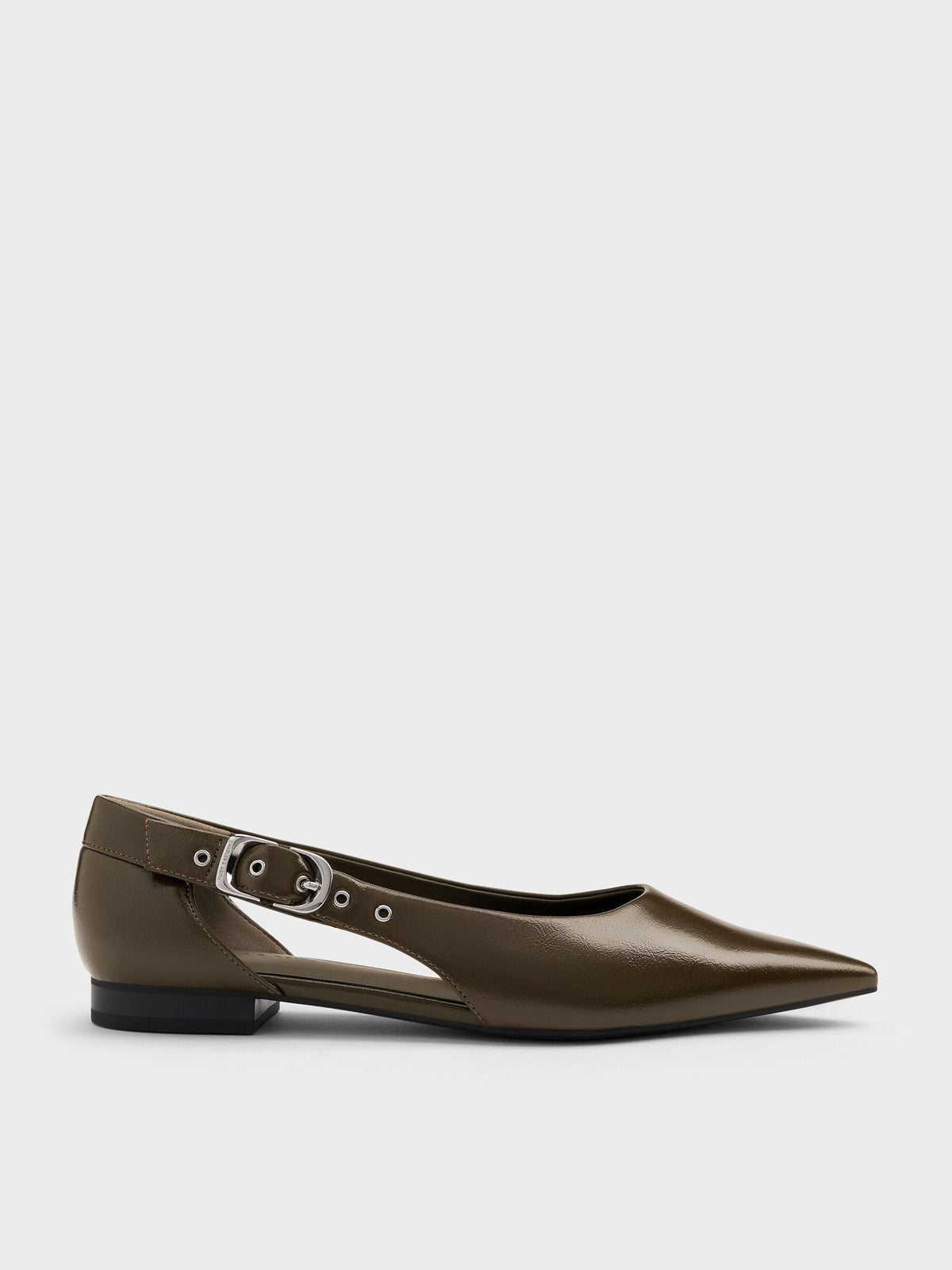 CHARLES & KEITH New / Buckled Cut-Out Ballet Flats - Olive