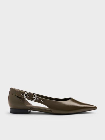 CHARLES & KEITH New / Buckled Cut-Out Ballet Flats - Olive