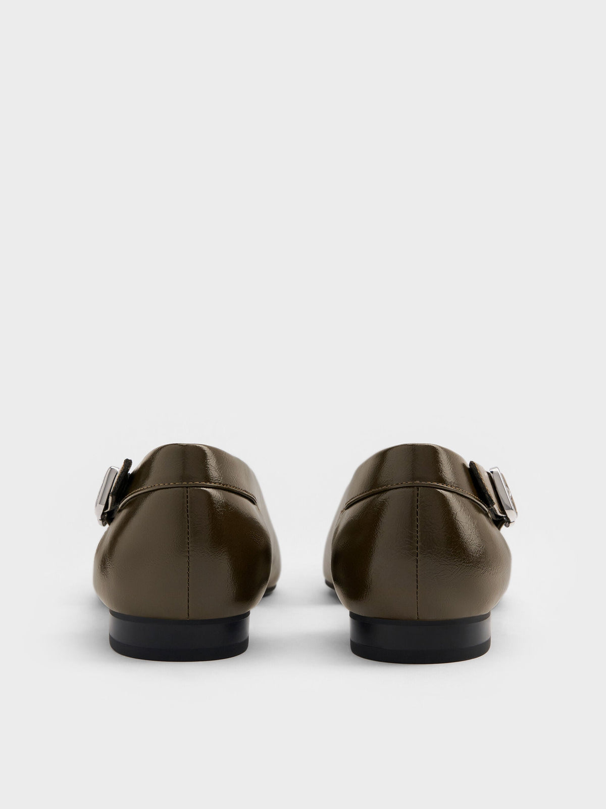 CHARLES & KEITH New / Buckled Cut-Out Ballet Flats - Olive