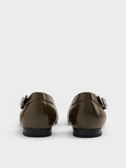 CHARLES & KEITH New / Buckled Cut-Out Ballet Flats - Olive