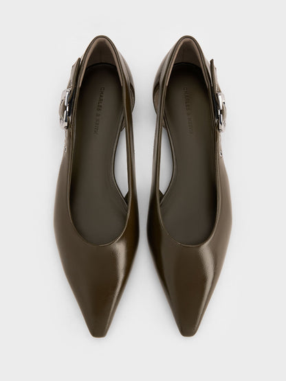 CHARLES & KEITH New / Buckled Cut-Out Ballet Flats - Olive