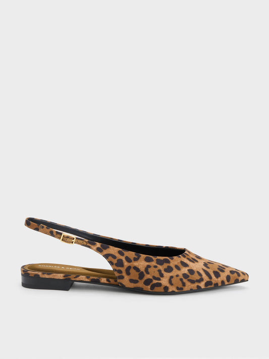 CHARLES & KEITH Special Offer / Emelia Leopard-Print Slingback Flats - Animal Print Natural