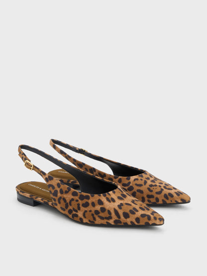 CHARLES & KEITH Special Offer / Emelia Leopard-Print Slingback Flats - Animal Print Natural