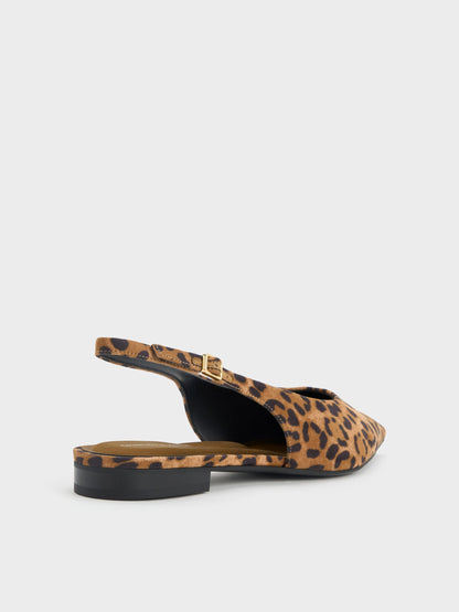 CHARLES & KEITH Special Offer / Emelia Leopard-Print Slingback Flats - Animal Print Natural