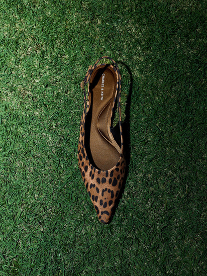 CHARLES & KEITH Special Offer / Emelia Leopard-Print Slingback Flats - Animal Print Natural
