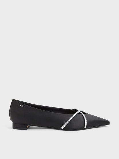 CHARLES & KEITH Great Value / Gem Crossover Ballet Flats - Black Textured