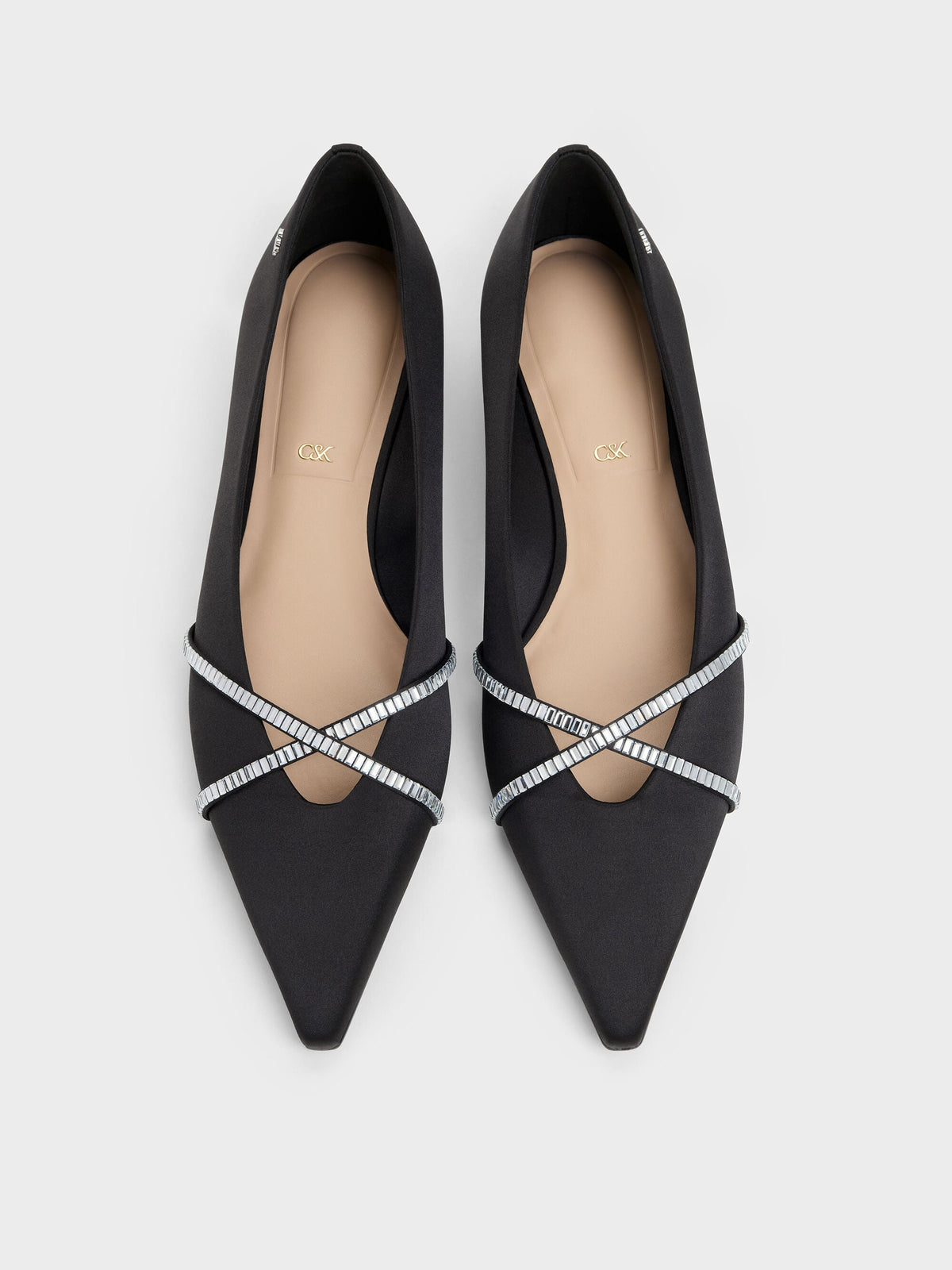 CHARLES & KEITH Great Value / Gem Crossover Ballet Flats - Black Textured
