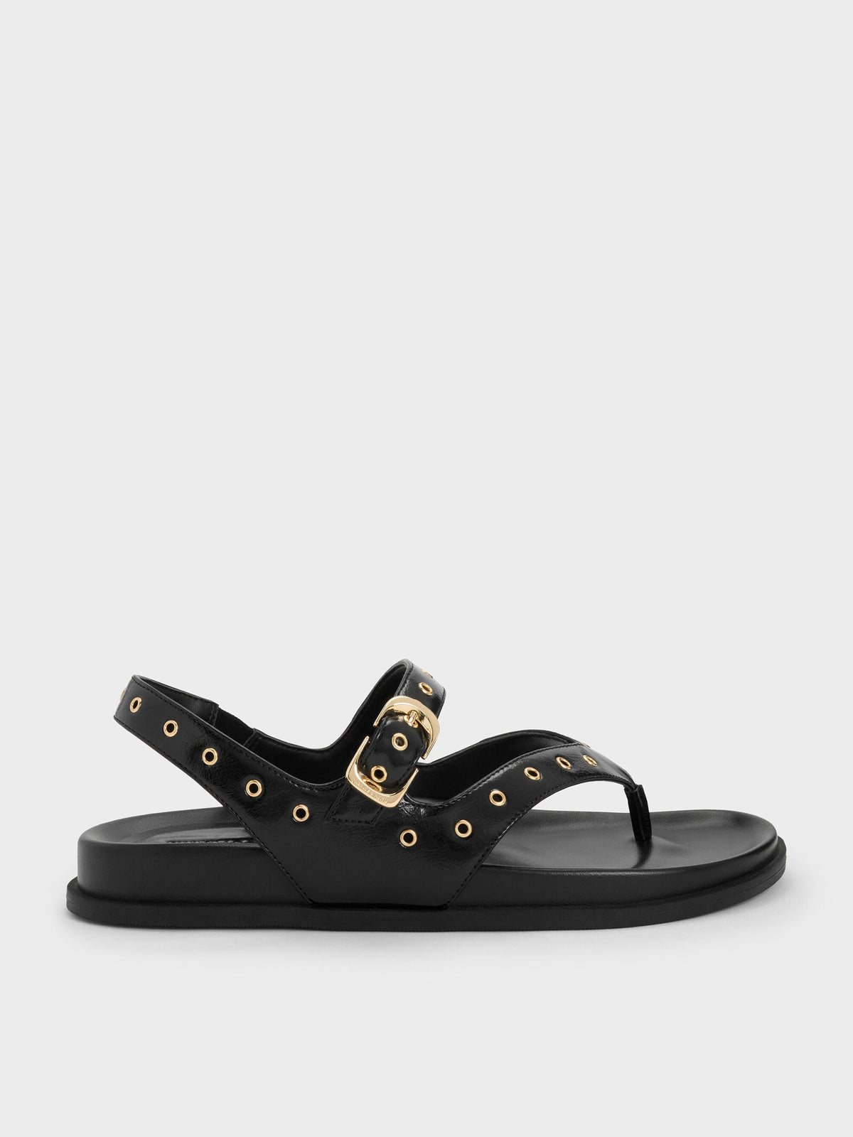 CHARLES & KEITH Classic / Grommet Thong Slingback Sandals - Black