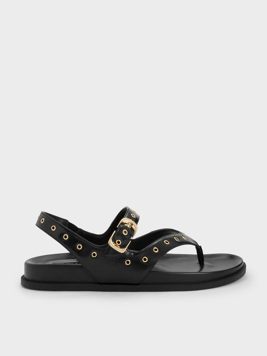 CHARLES & KEITH Classic / Grommet Thong Slingback Sandals - Black