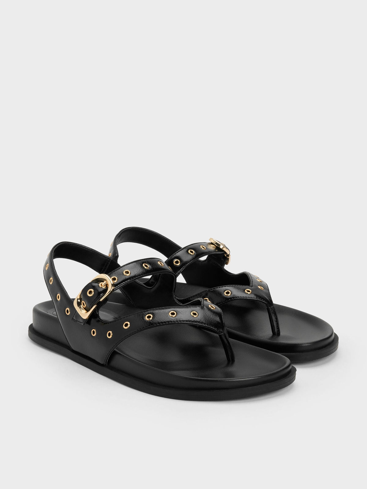 CHARLES & KEITH Classic / Grommet Thong Slingback Sandals - Black