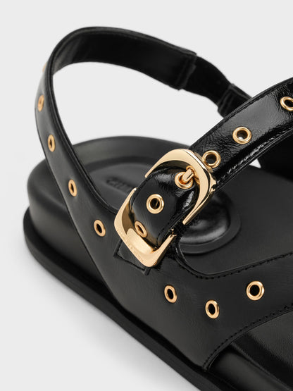 CHARLES & KEITH Classic / Grommet Thong Slingback Sandals - Black