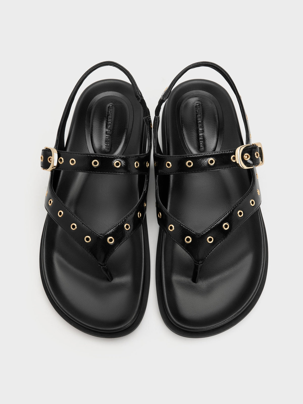 CHARLES & KEITH Classic / Grommet Thong Slingback Sandals - Black