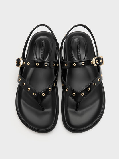 CHARLES & KEITH Classic / Grommet Thong Slingback Sandals - Black