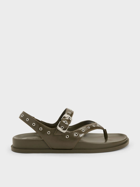 CHARLES & KEITH Discount / Grommet Thong Slingback Sandals - Olive