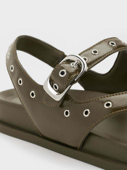 CHARLES & KEITH Discount / Grommet Thong Slingback Sandals - Olive