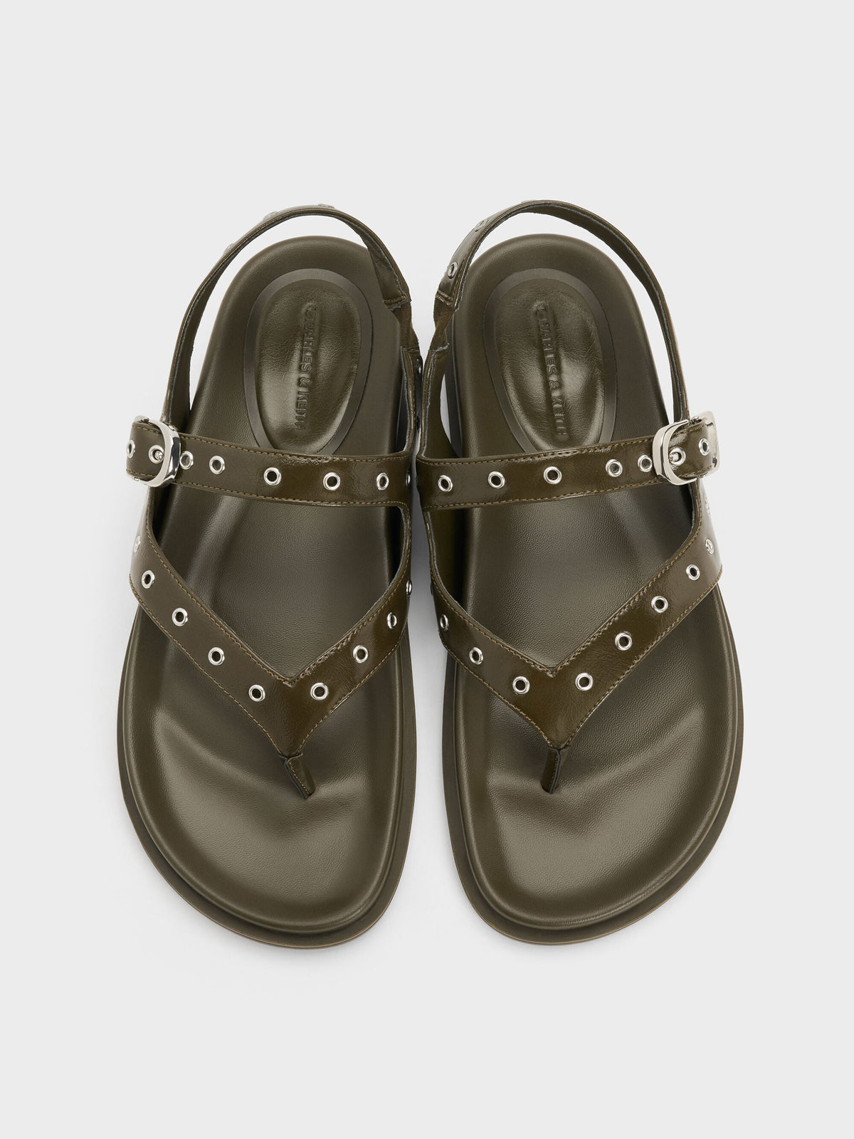 CHARLES & KEITH Discount / Grommet Thong Slingback Sandals - Olive