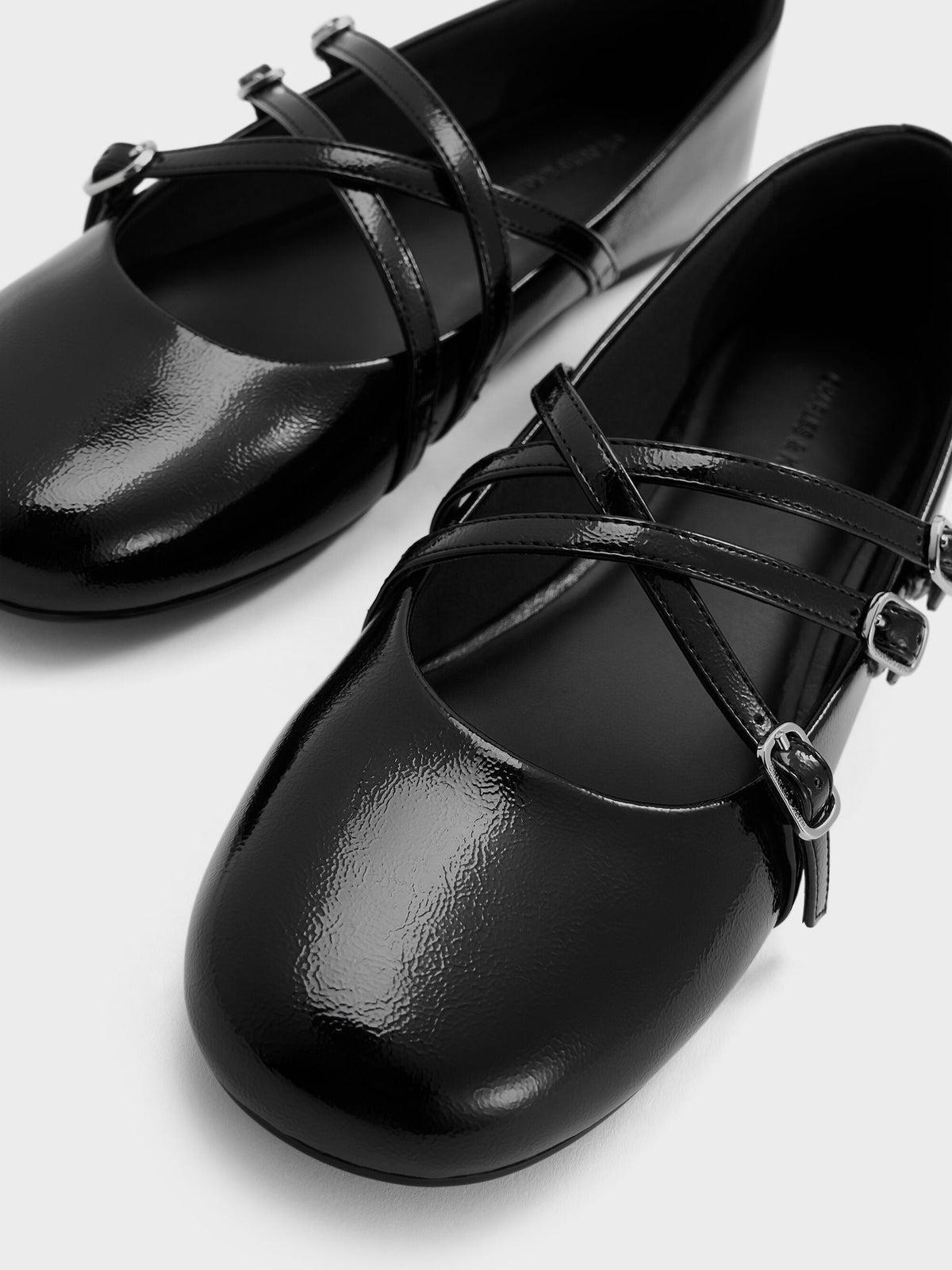 CHARLES & KEITH Latest / Patent Triple-Strap Mary Jane Flats - Black Patent