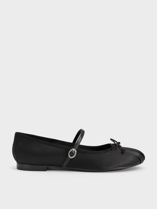 CHARLES & KEITH Customer Favorite / Emiko Satin Bow Mary Jane Flats - Black