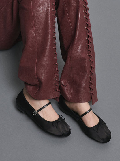 CHARLES & KEITH Customer Favorite / Emiko Satin Bow Mary Jane Flats - Black