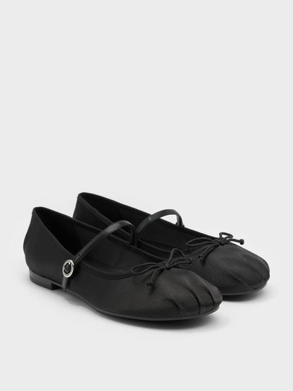 CHARLES & KEITH Customer Favorite / Emiko Satin Bow Mary Jane Flats - Black