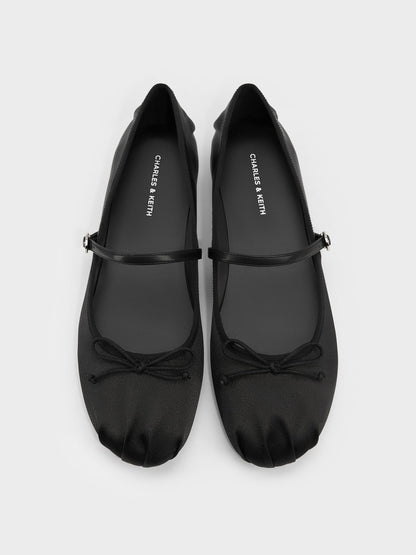 CHARLES & KEITH Customer Favorite / Emiko Satin Bow Mary Jane Flats - Black