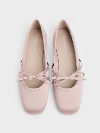 CHARLES & KEITH Value / Satin Bow Ballet Flats - Pink