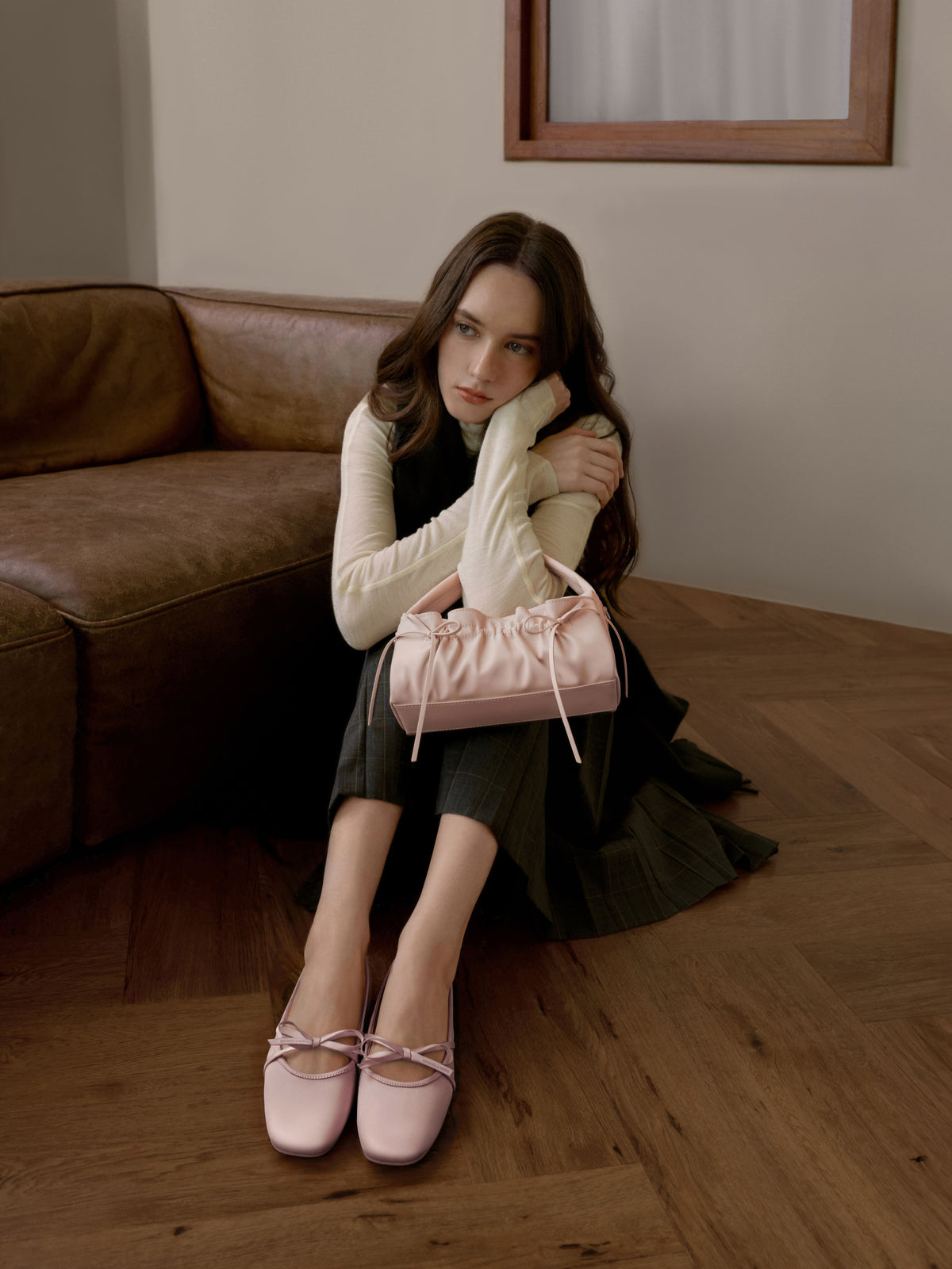 CHARLES & KEITH Value / Satin Bow Ballet Flats - Pink