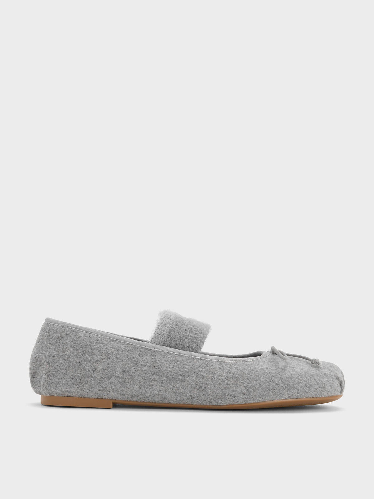 CHARLES & KEITH Top Pick / Winona Felt Mary Jane Flats - Light Grey