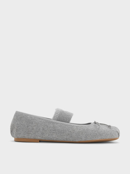CHARLES & KEITH Top Pick / Winona Felt Mary Jane Flats - Light Grey