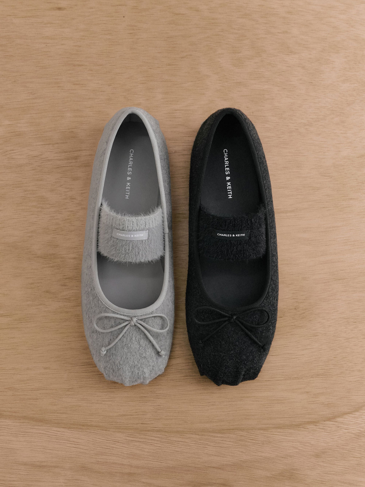 CHARLES & KEITH Top Pick / Winona Felt Mary Jane Flats - Light Grey