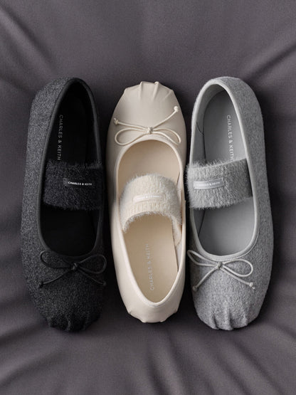 CHARLES & KEITH Top Pick / Winona Felt Mary Jane Flats - Light Grey