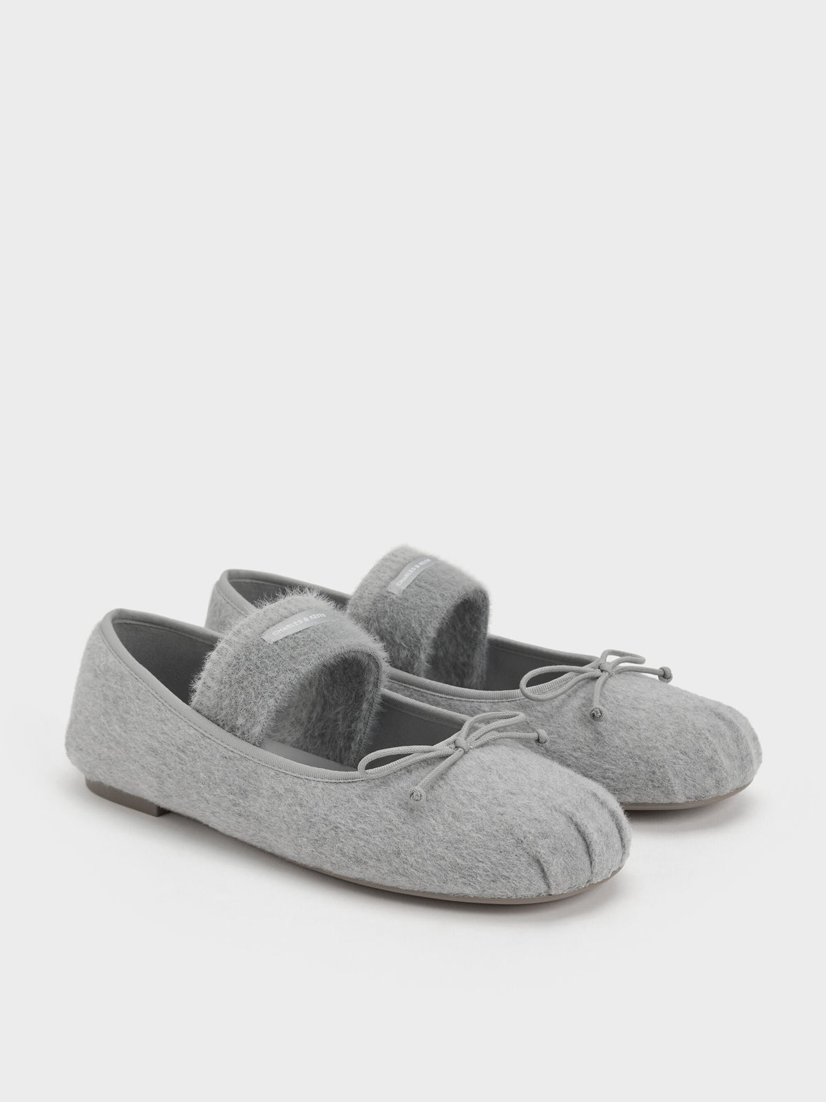 CHARLES & KEITH Top Pick / Winona Felt Mary Jane Flats - Light Grey