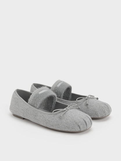 CHARLES & KEITH Top Pick / Winona Felt Mary Jane Flats - Light Grey