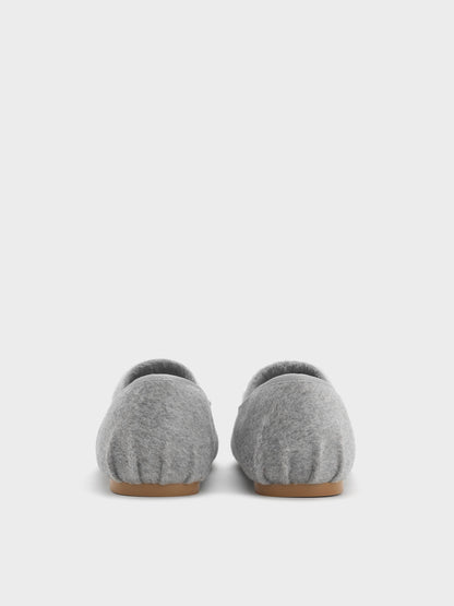 CHARLES & KEITH Top Pick / Winona Felt Mary Jane Flats - Light Grey