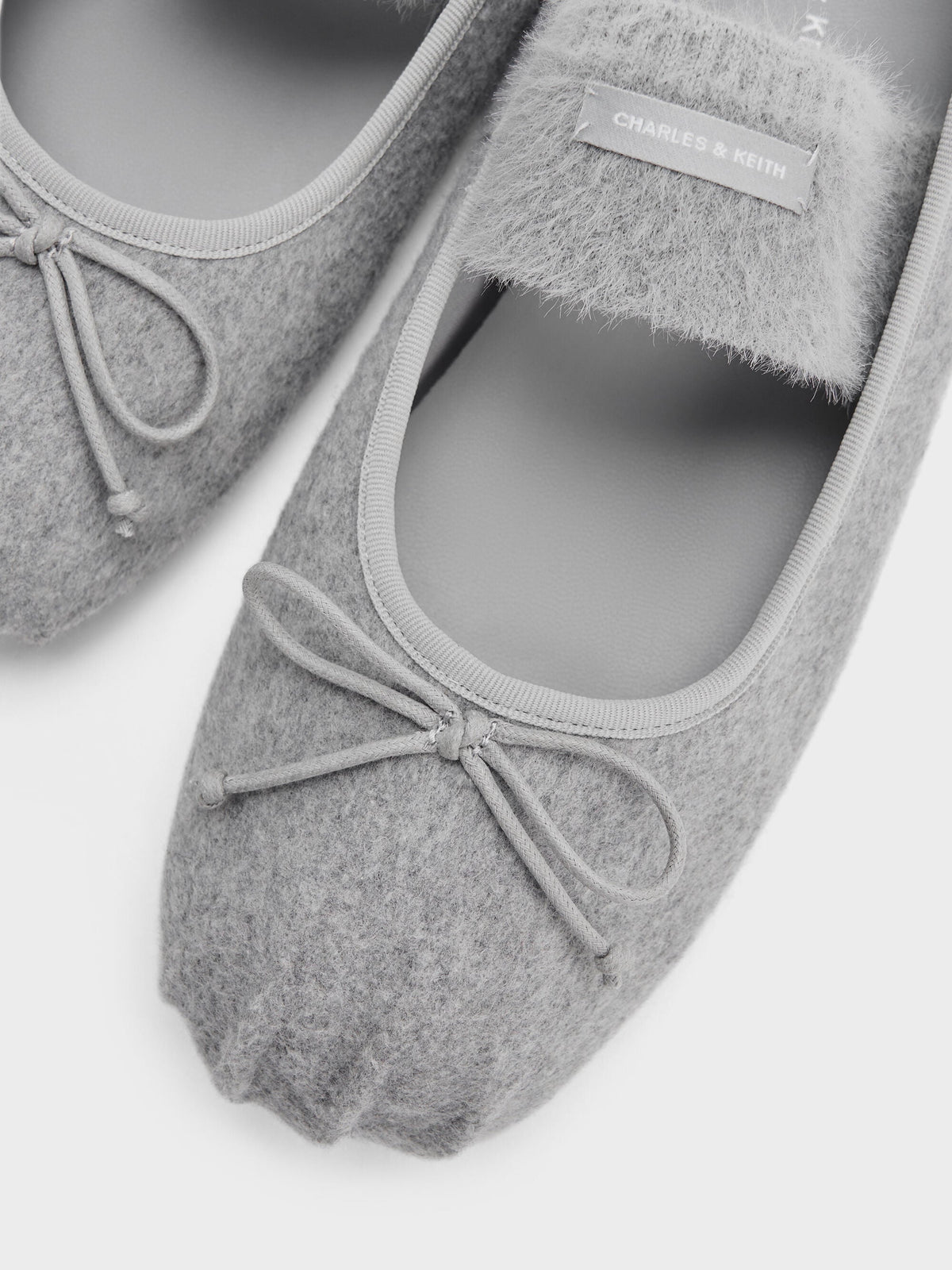 CHARLES & KEITH Top Pick / Winona Felt Mary Jane Flats - Light Grey