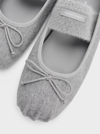 CHARLES & KEITH Top Pick / Winona Felt Mary Jane Flats - Light Grey