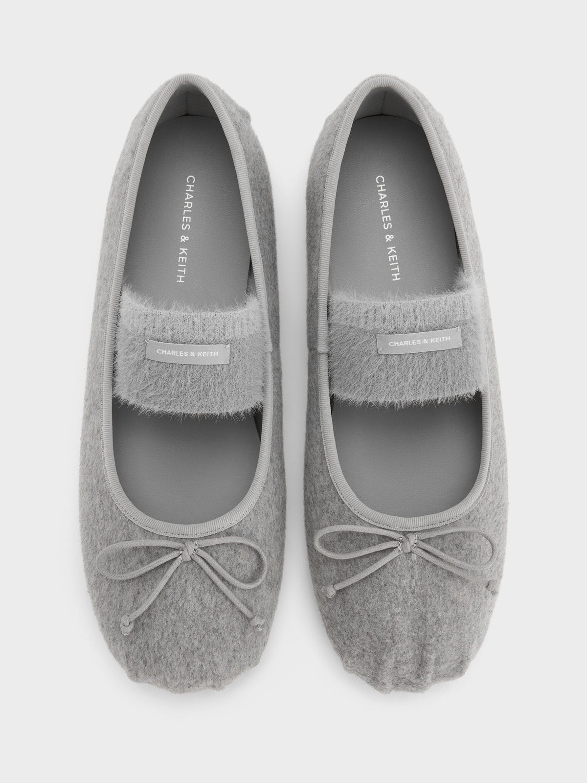 CHARLES & KEITH Top Pick / Winona Felt Mary Jane Flats - Light Grey
