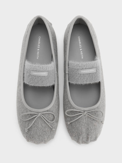CHARLES & KEITH Top Pick / Winona Felt Mary Jane Flats - Light Grey